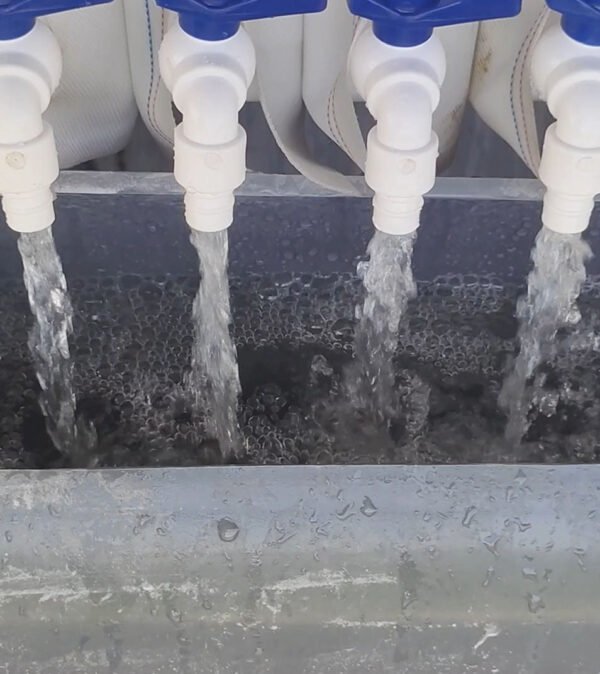Filter press discharging clean water after marble and granite sludge separation