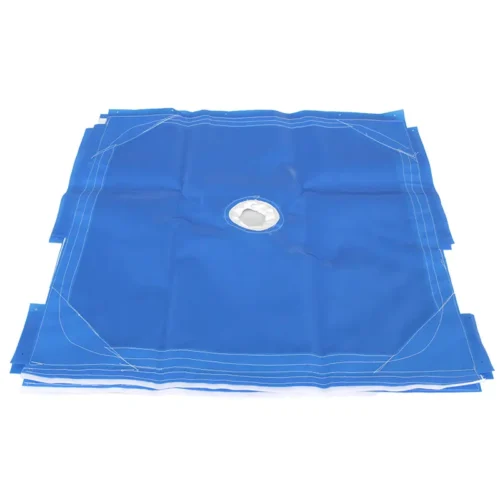 Blue filter press cloth for industrial solid-liquid separation, size 800x800mm, made of polypropylene.