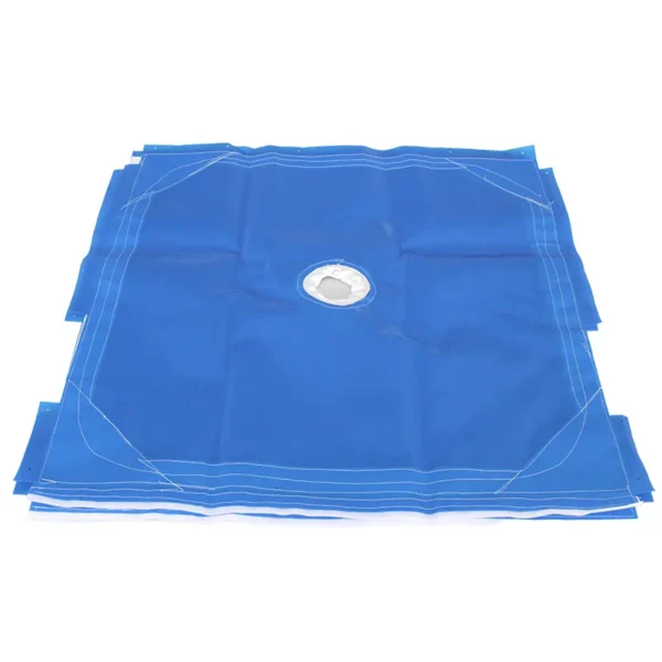Blue filter press cloth for industrial solid-liquid separation, size 800x800mm, made of polypropylene.